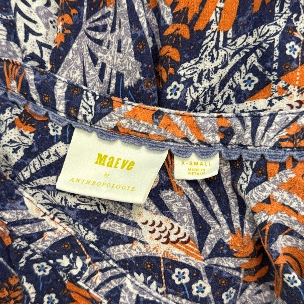 Maeve Anthropologie Cathy Pleated Blue Jungle Boho Y2K Top size XS - Picture 6 of 8